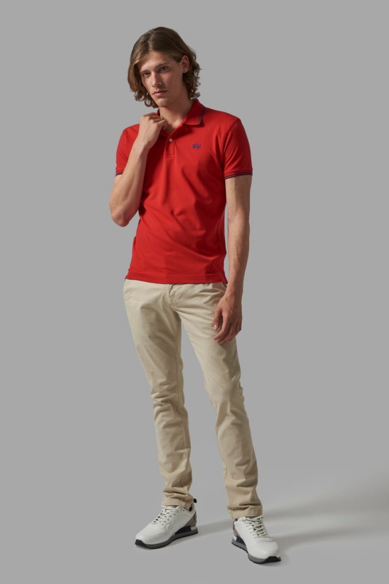 Red La Martina Slim-fit Stretch Piqué Men Polo Shirt USA | YQE-9021