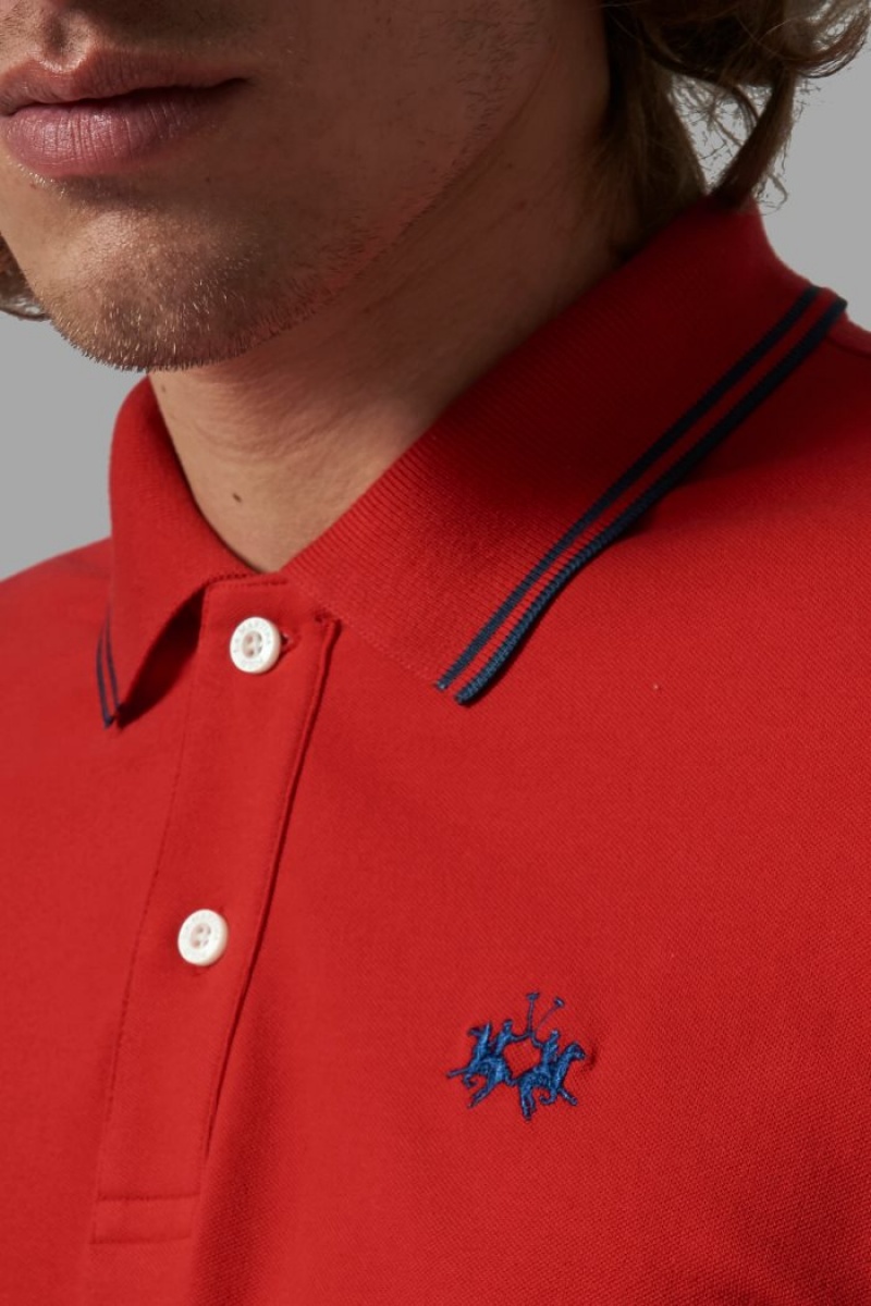 Red La Martina Slim-fit Stretch Piqué Men Polo Shirt USA | YQE-9021