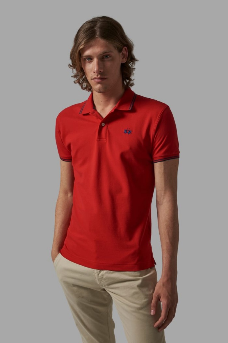 Red La Martina Slim-fit Stretch Piqué Men Polo Shirt USA | YQE-9021