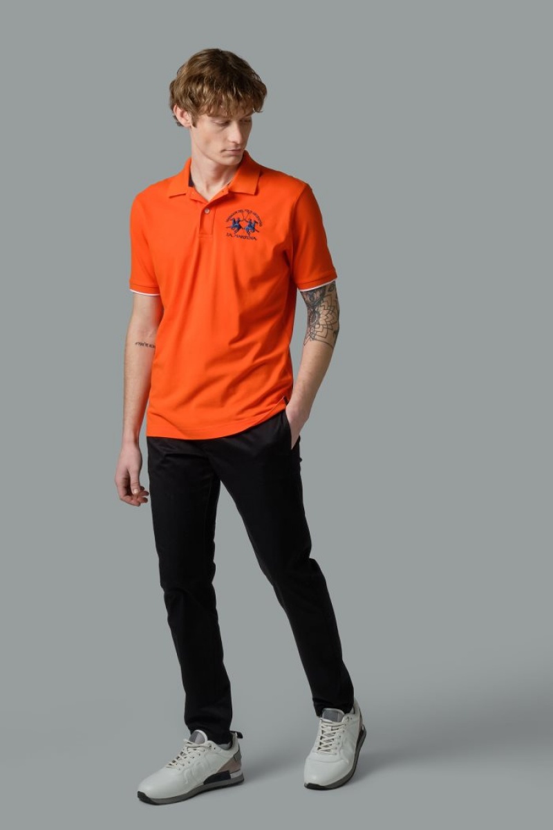 Red Orange La Martina Short-sleeved Regular Fit Men Polo Shirt USA | SJT-2051