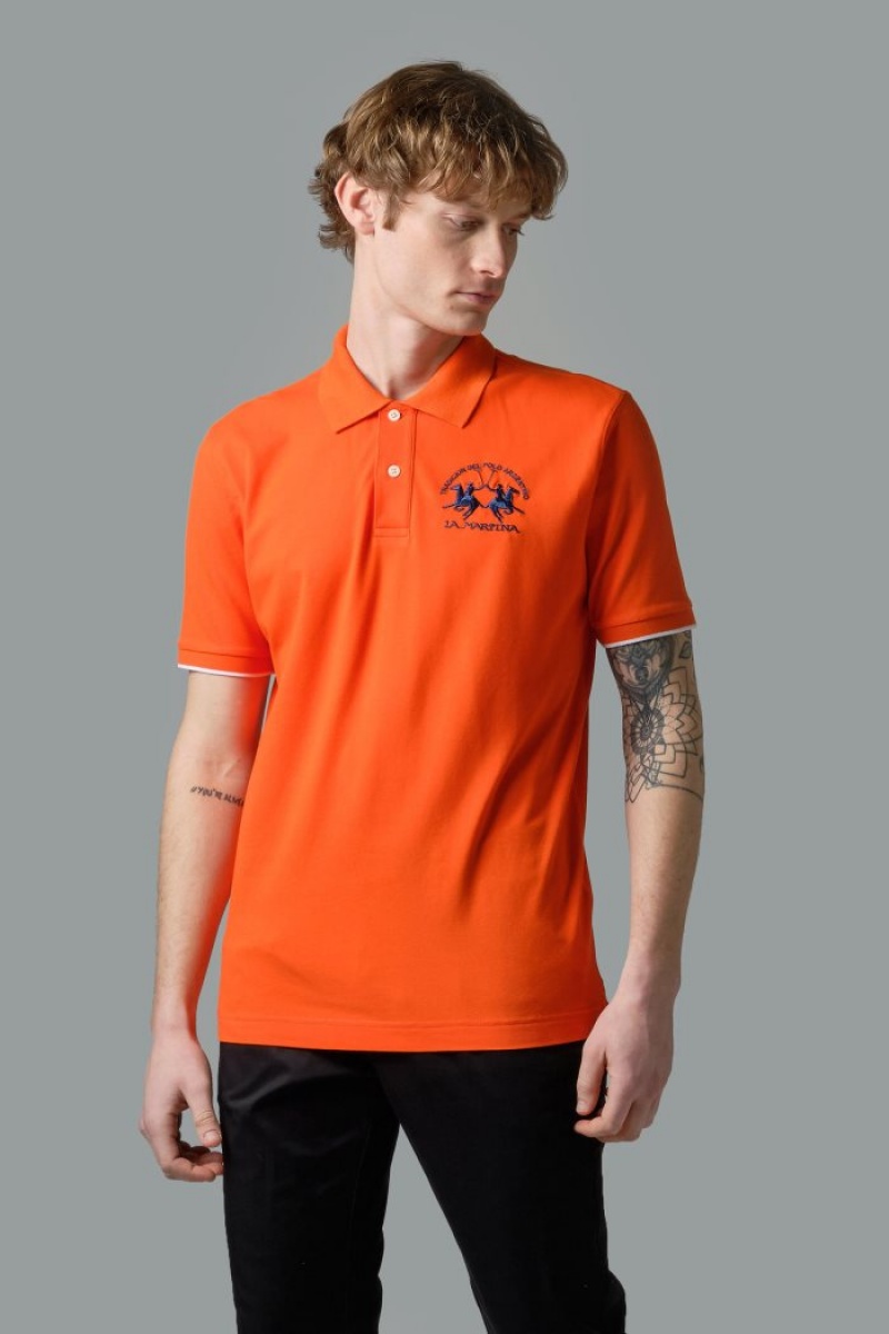 Red Orange La Martina Short-sleeved Regular Fit Men Polo Shirt USA | SJT-2051