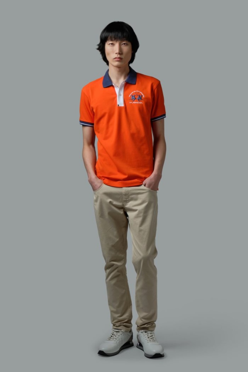 Red Orange La Martina Slim-fit Stretch Piqué Men Polo Shirt USA | XTE-2019