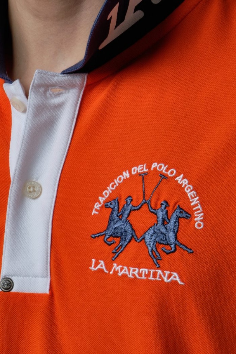 Red Orange La Martina Slim-fit Stretch Piqué Men Polo Shirt USA | XTE-2019