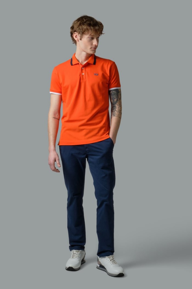 Red Orange La Martina Slim-fit Stretch Piqué Men Polo Shirt USA | XRU-7788