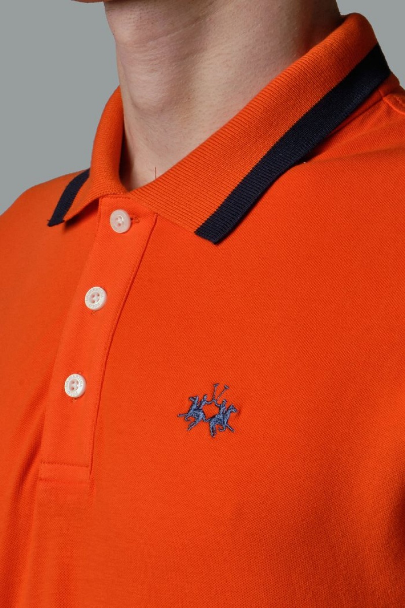 Red Orange La Martina Slim-fit Stretch Piqué Men Polo Shirt USA | XRU-7788