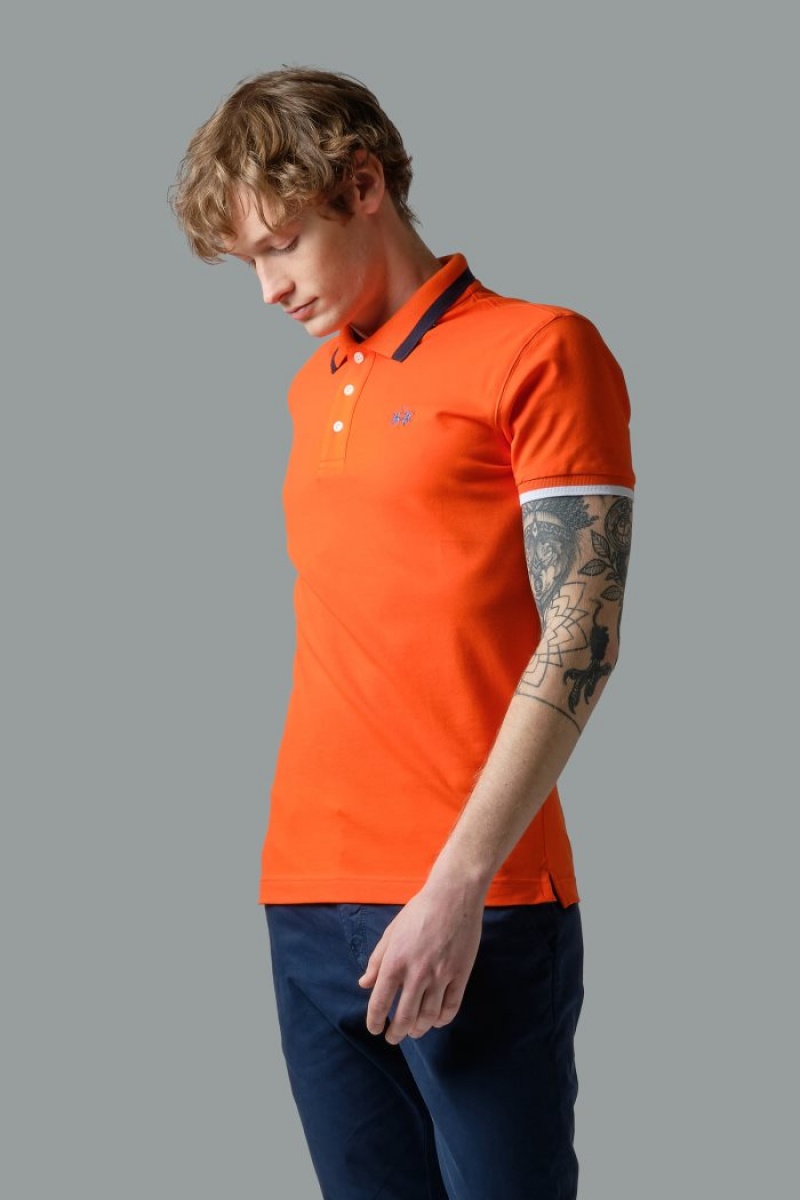 Red Orange La Martina Slim-fit Stretch Piqué Men Polo Shirt USA | XRU-7788