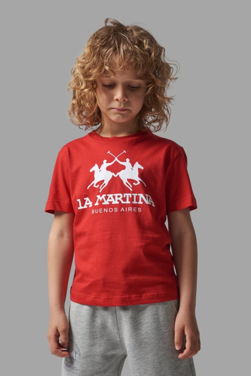 Red / Royal La Martina Classic Cotton Kids T Shirts USA | RUD-2089