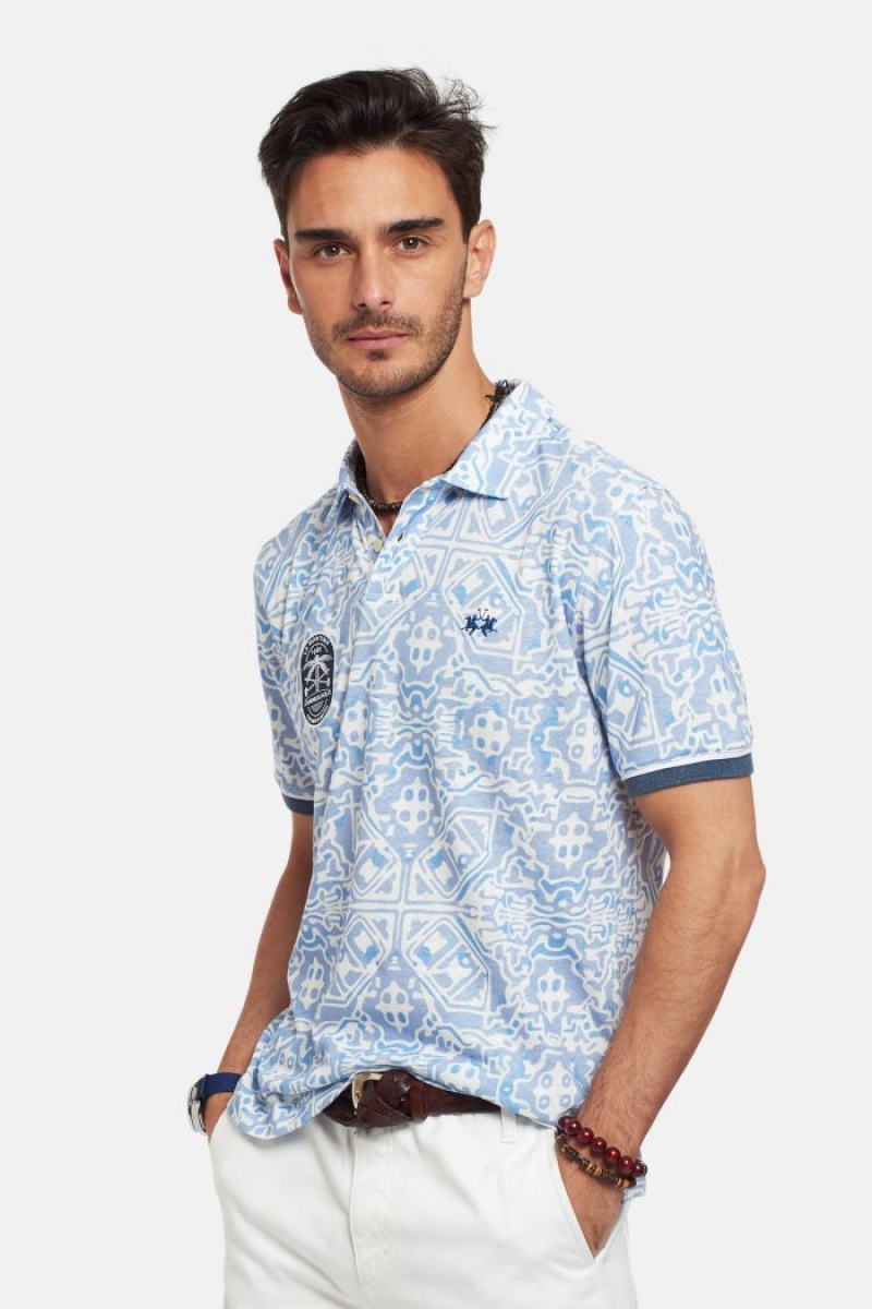 Silver / Blue La Martina Short-sleeved Regular Fit Men Polo Shirt USA | QZS-3158