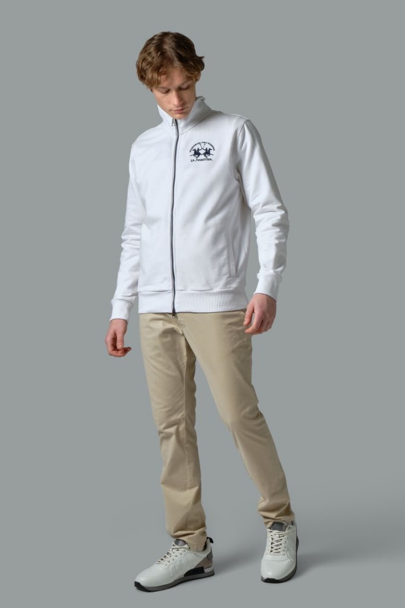 White La Martina Brushed Cotton Men Sweatshirt USA | ZFU-3044