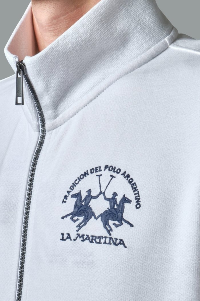 White La Martina Brushed Cotton Men Sweatshirt USA | ZFU-3044