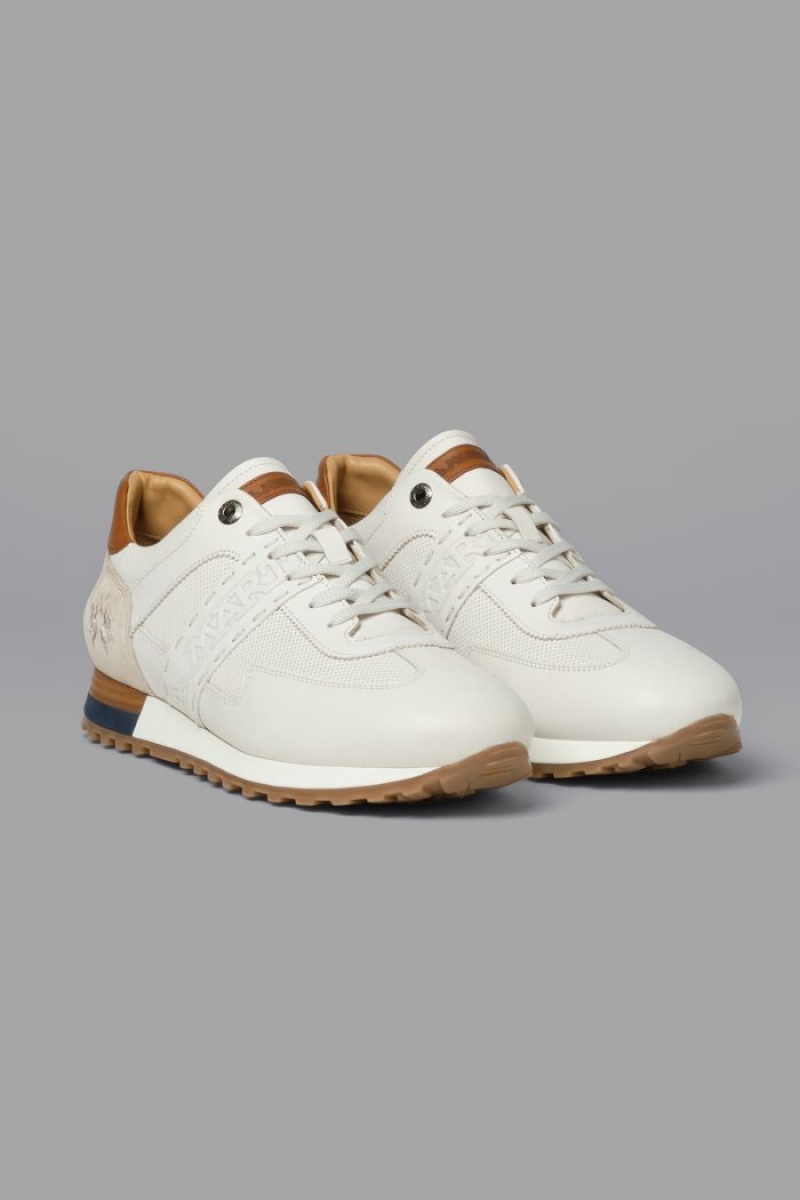 White La Martina Leather With A Two-tone Crepe Sole Men Sneakers USA | APY-4380