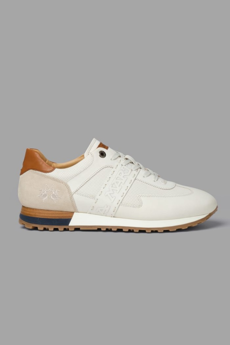 White La Martina Leather With A Two-tone Crepe Sole Men Sneakers USA | APY-4380