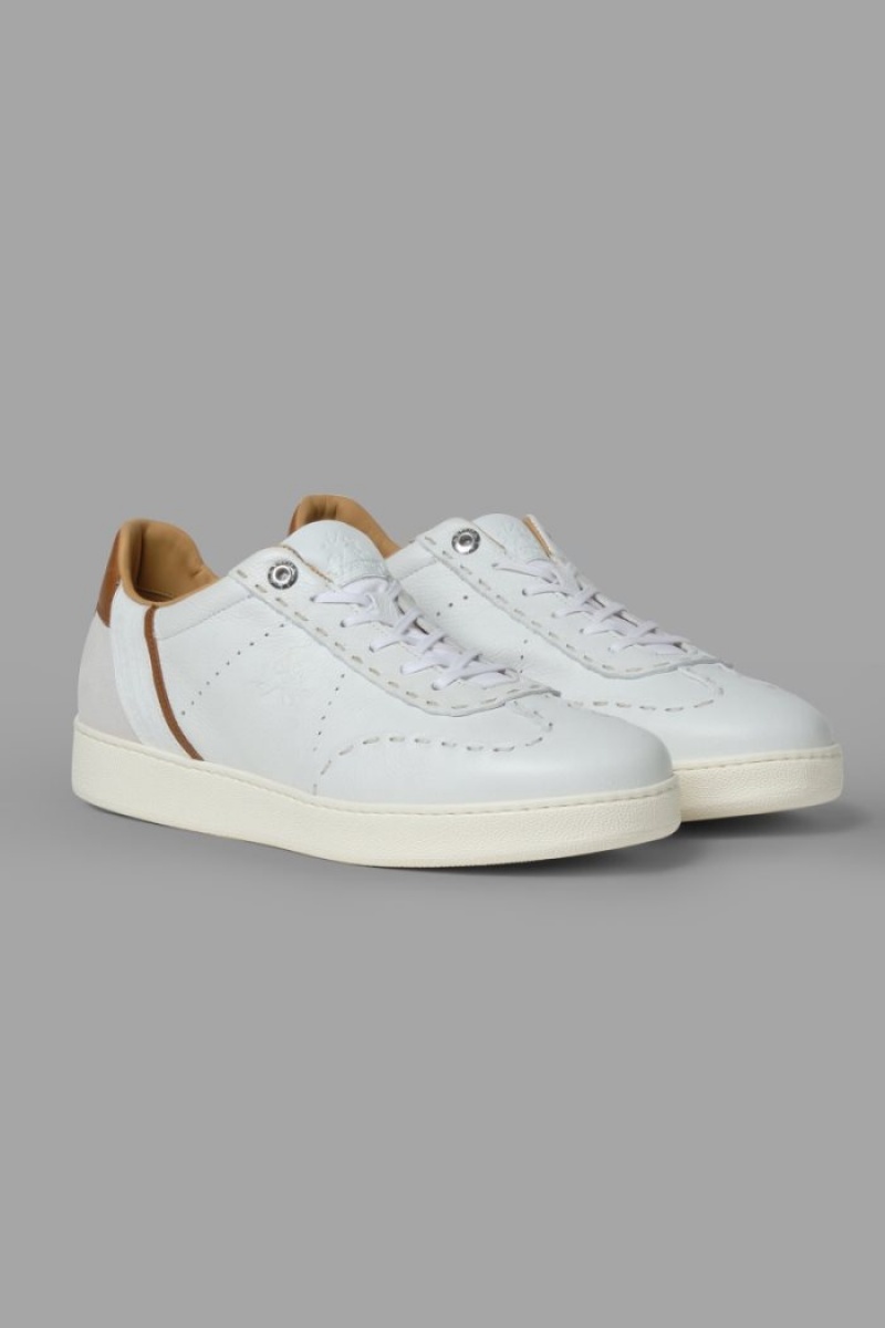 White La Martina Leather With A White Crepe Sole Men Sneakers USA | QNX-9055