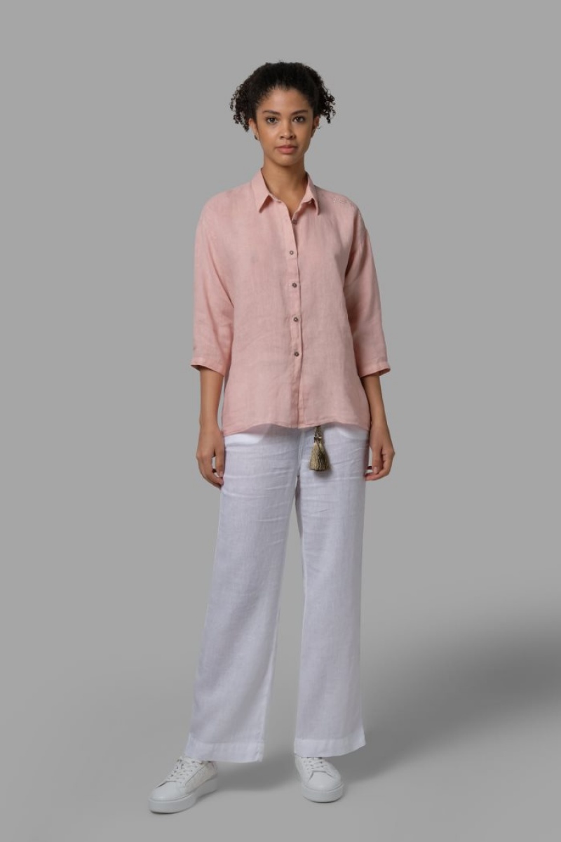 White La Martina Regular-fit 100% Linen Women Trousers USA | FBU-0688