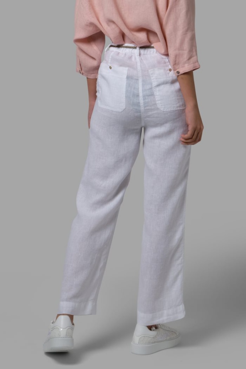 White La Martina Regular-fit 100% Linen Women Trousers USA | FBU-0688