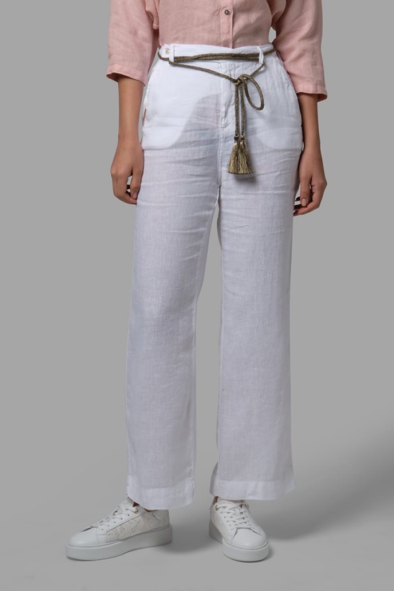 White La Martina Regular-fit 100% Linen Women Trousers USA | FBU-0688