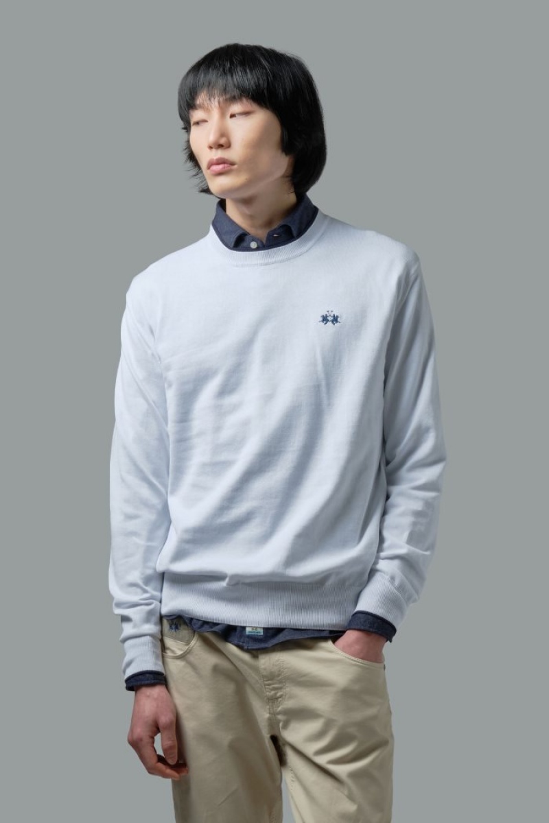 White La Martina Regular-fit Brushed Cotton Men Sweatshirt USA | SSC-4411