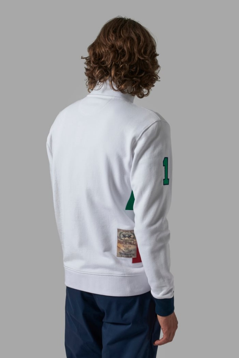 White La Martina Regular-fit Brushed Cotton Men Sweatshirt USA | CZZ-5562