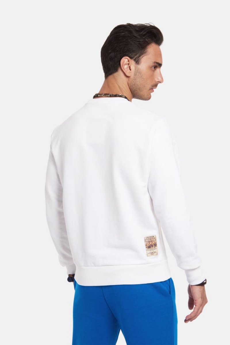 White La Martina Regular-fit Brushed Cotton Men Sweatshirt USA | VYP-7580