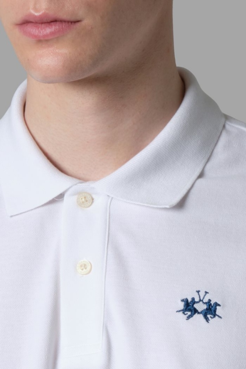 White La Martina Regular-fit Classic Piqué Men Polo Shirt USA | ZFK-6773