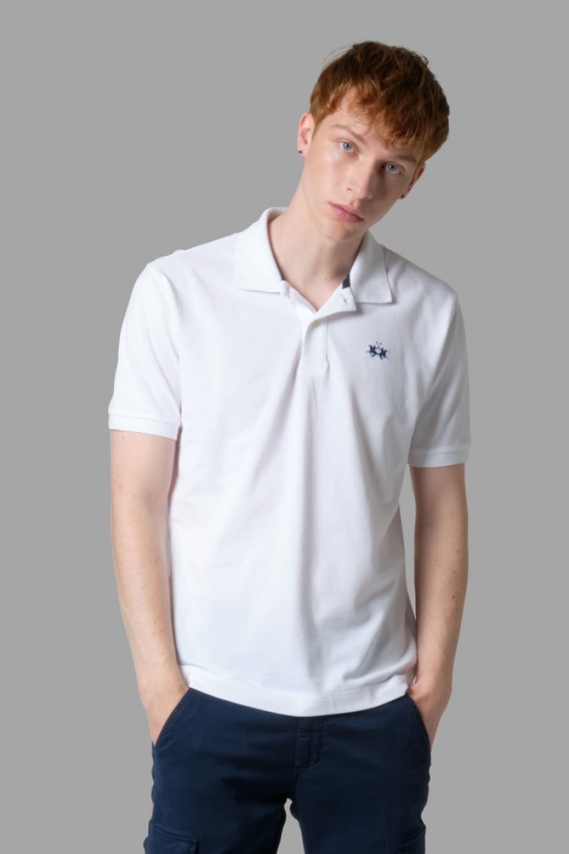 White La Martina Regular-fit Classic Piqué Men Polo Shirt USA | ZFK-6773