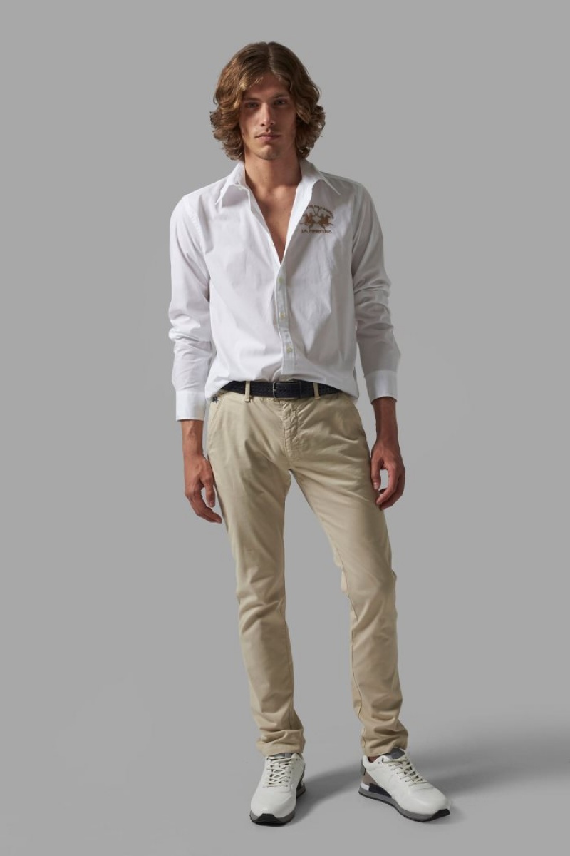 White La Martina Regular-fit Cotton Men Shirts USA | DKL-3811