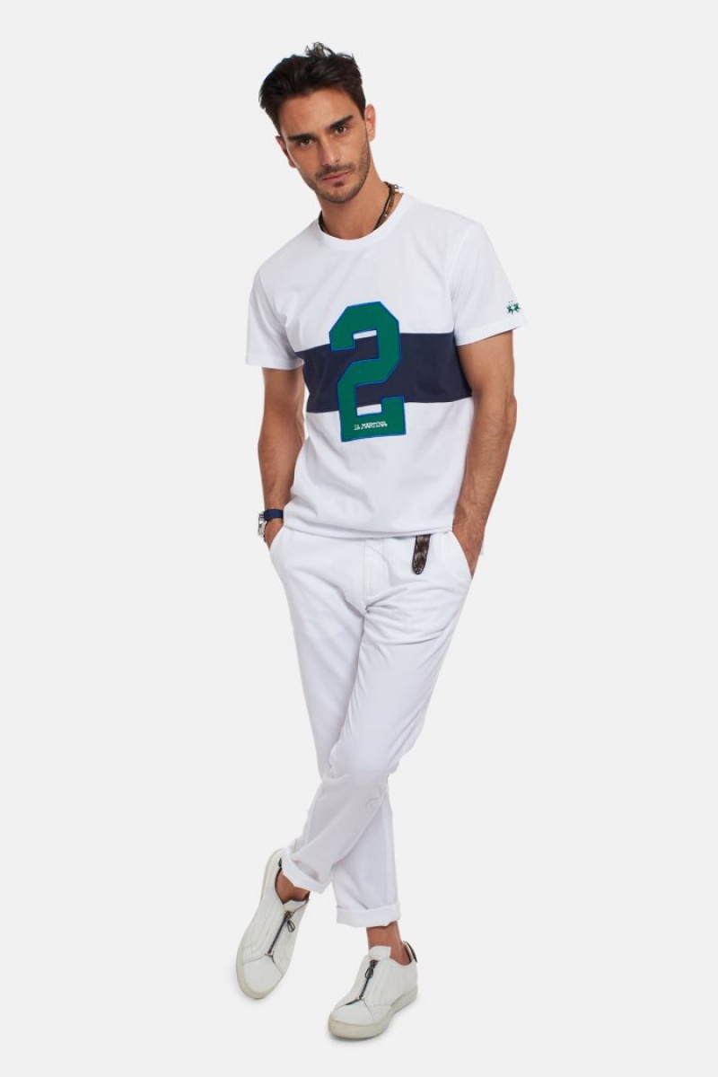 White La Martina Regular-fit Cotton Men T Shirts USA | ZUD-0339