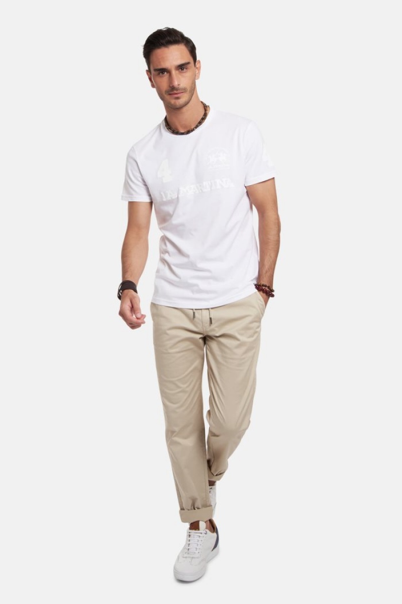 White La Martina Regular-fit Cotton Men T Shirts USA | BOM-0470