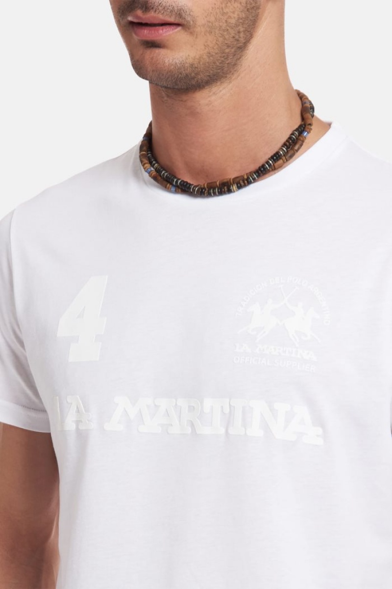 White La Martina Regular-fit Cotton Men T Shirts USA | BOM-0470