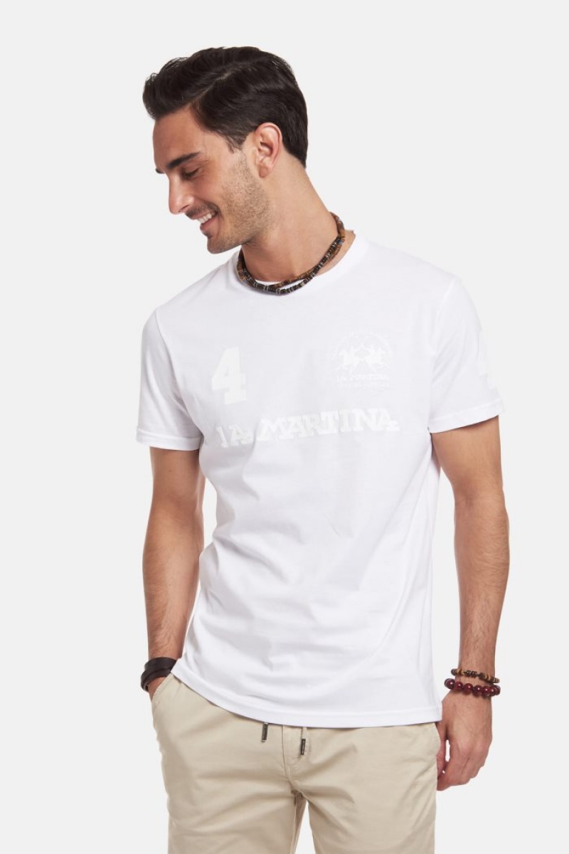 White La Martina Regular-fit Cotton Men T Shirts USA | BOM-0470