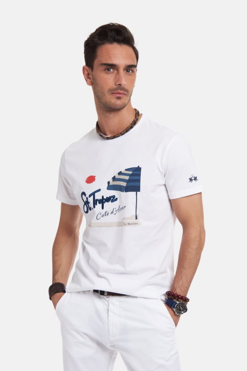 White La Martina Regular-fit Cotton Men T Shirts USA | NUR-2553