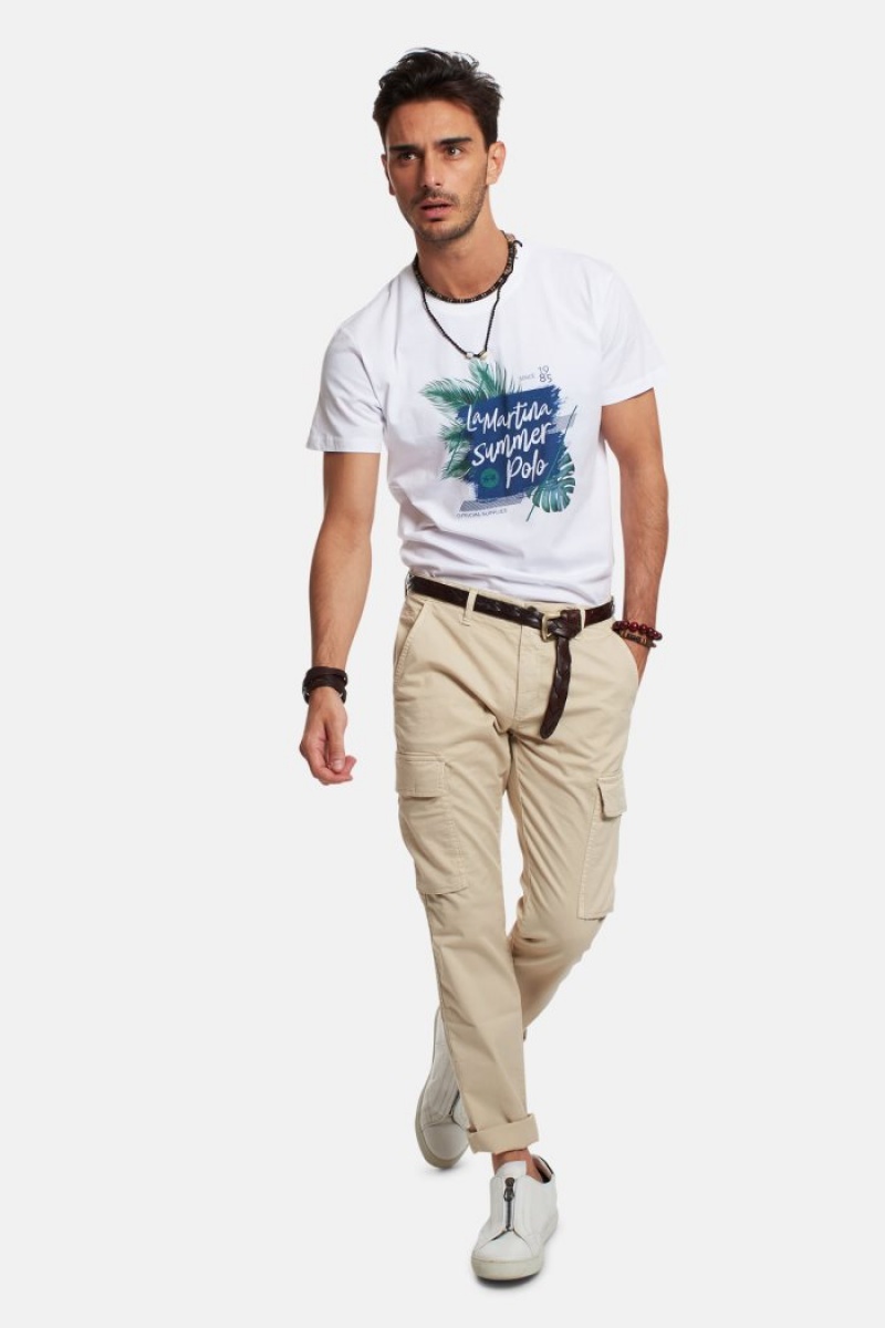 White La Martina Regular-fit Cotton Men T Shirts USA | XOI-4713