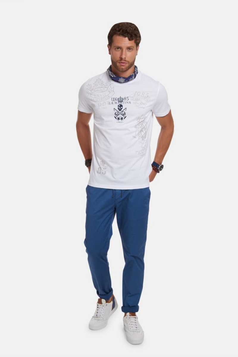 White La Martina Regular-fit Cotton Men T Shirts USA | GRY-0576