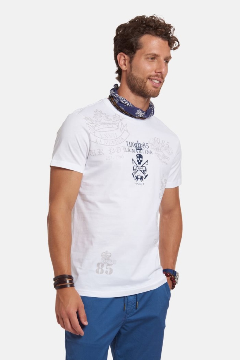 White La Martina Regular-fit Cotton Men T Shirts USA | GRY-0576