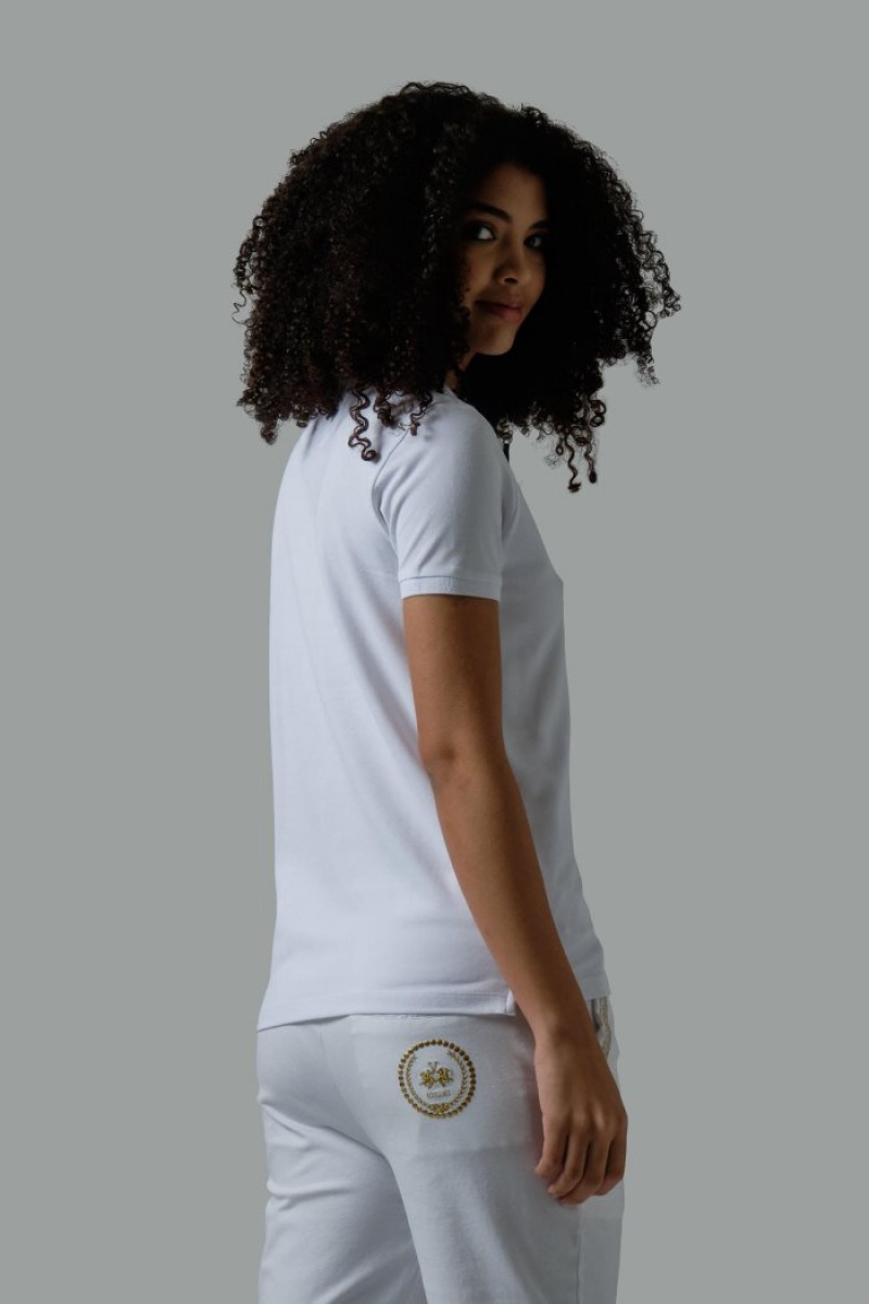 White La Martina Regular-fit Sequin Women Polo Shirt USA | ZYA-4386