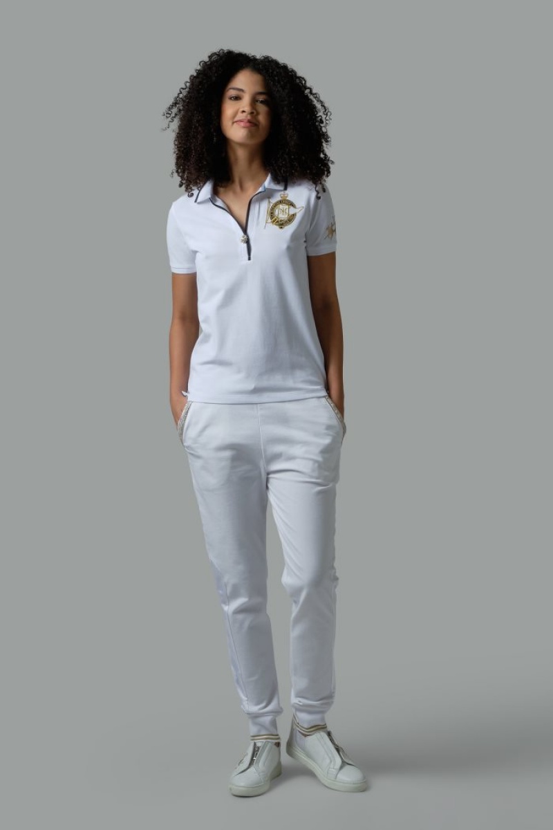 White La Martina Regular-fit Sequin Women Polo Shirt USA | ZYA-4386