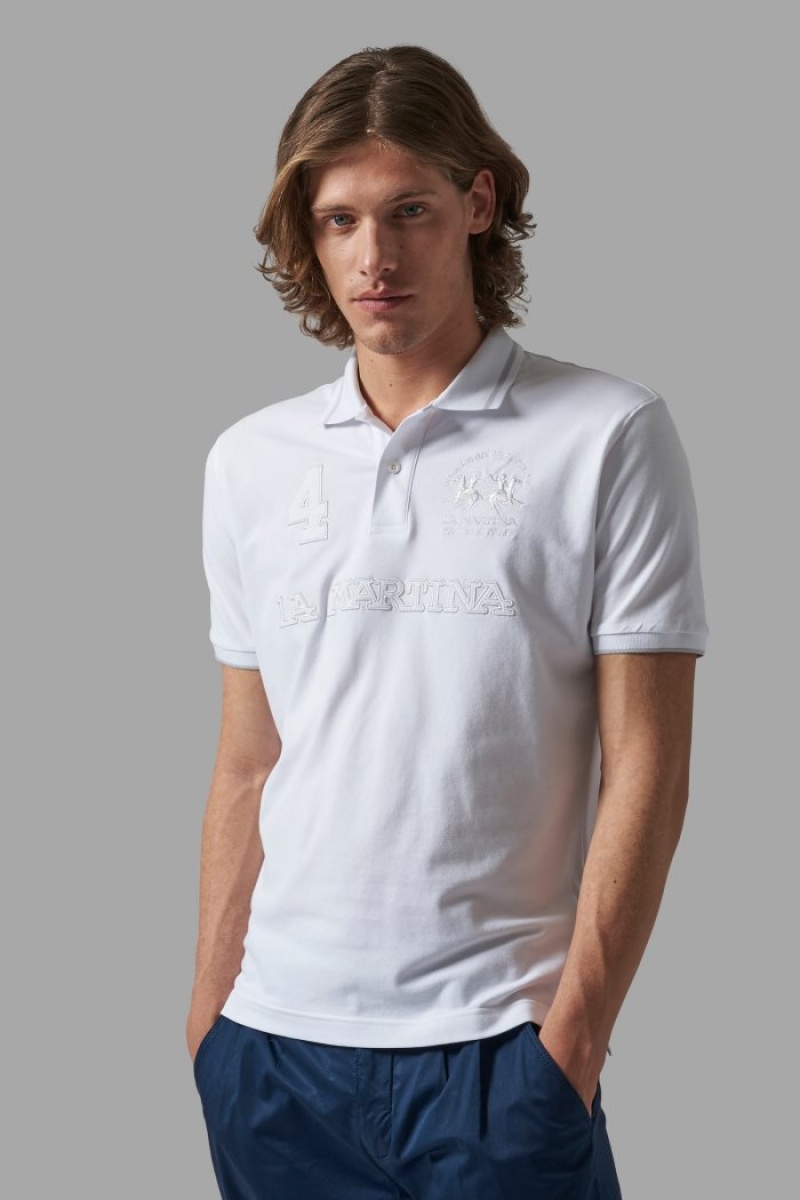 White La Martina Regular-fit Stretch Cotton Men Polo Shirt USA | ARW-9438