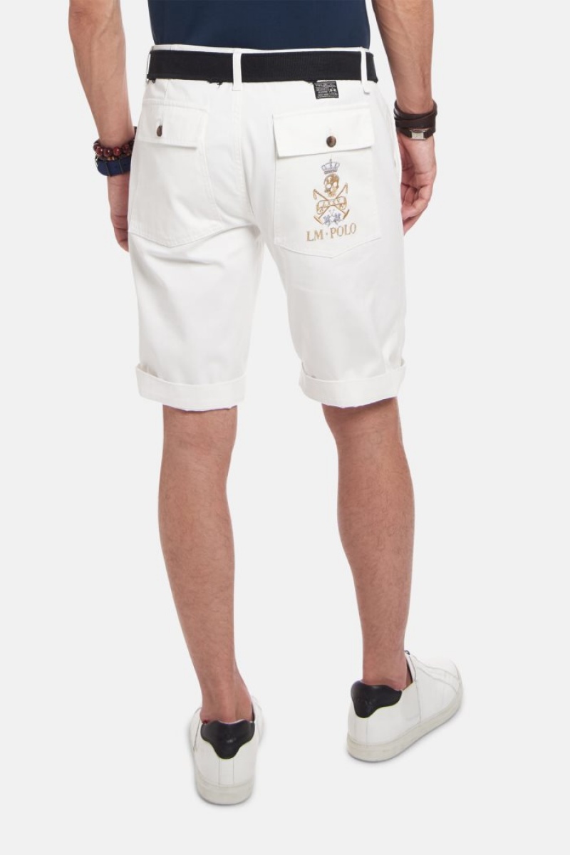 White La Martina Regular-fit Stretch Cotton Men Bermuda Shorts USA | DBZ-8357