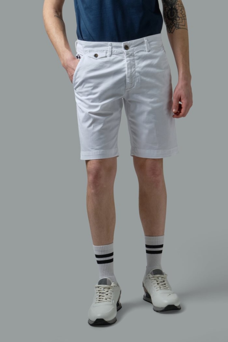 White La Martina Regular-fit Stretch Cotton Men Bermuda Shorts USA | XLB-2096