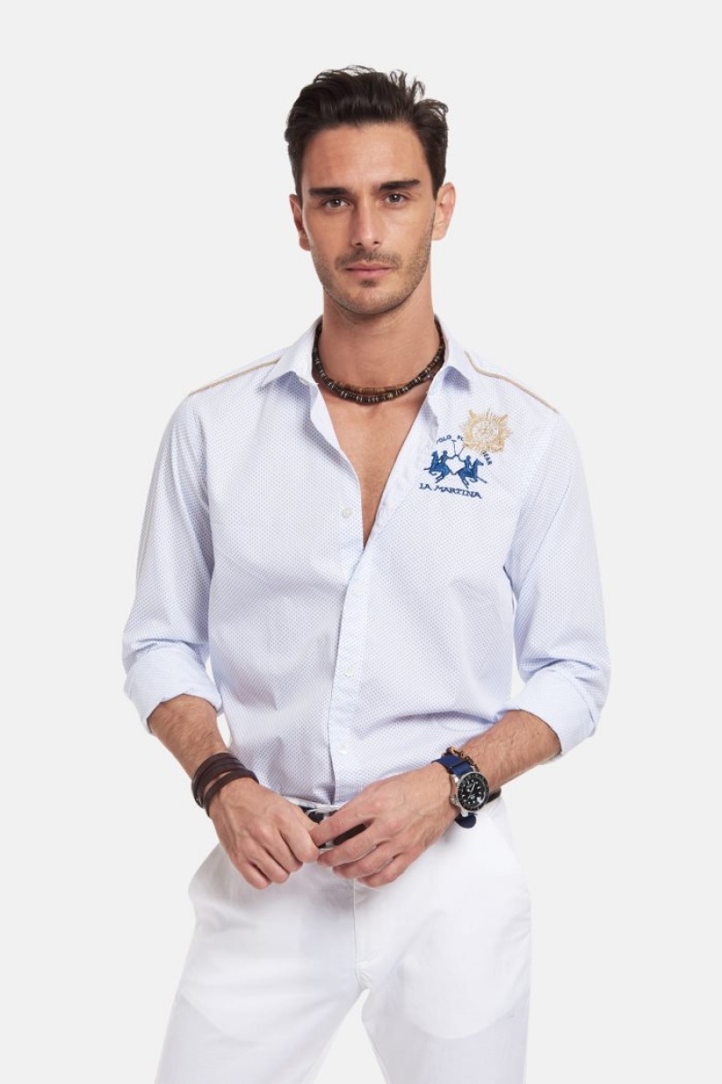 White La Martina Slim-fit 100% Cotton Men Shirts USA | RJE-5103