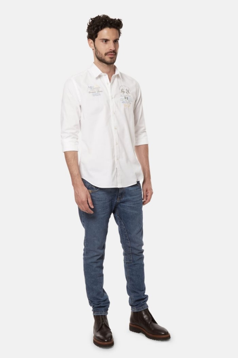 White La Martina Slim-fit 100% Cotton Men Shirts USA | ZRZ-5113