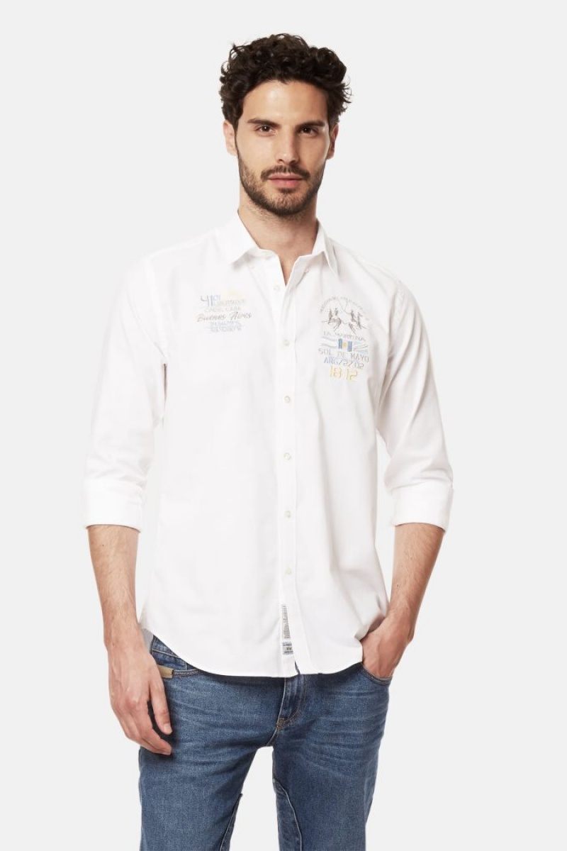 White La Martina Slim-fit 100% Cotton Men Shirts USA | ZRZ-5113