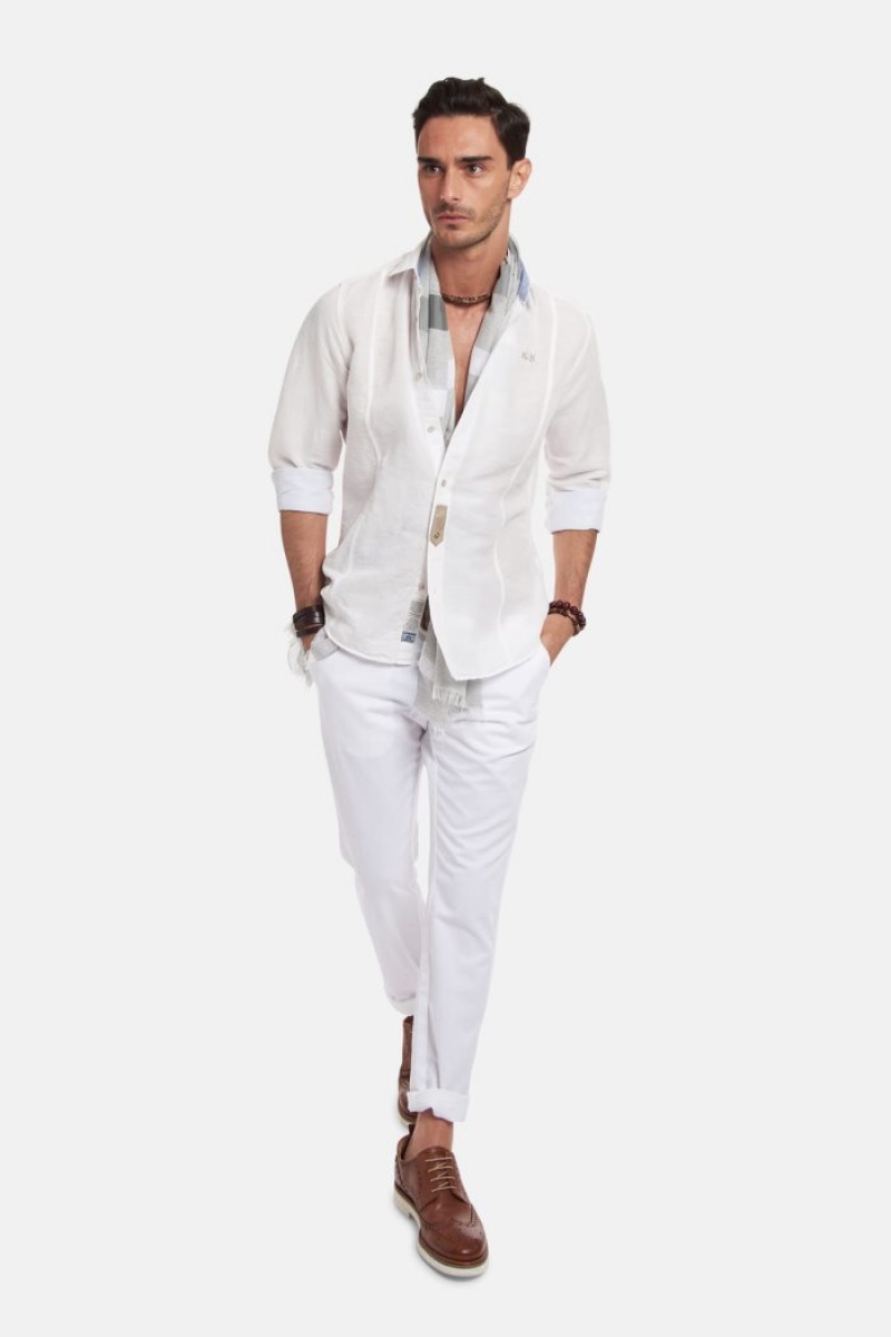 White La Martina Slim-fit Linen-blend Men Shirts USA | EDK-3030