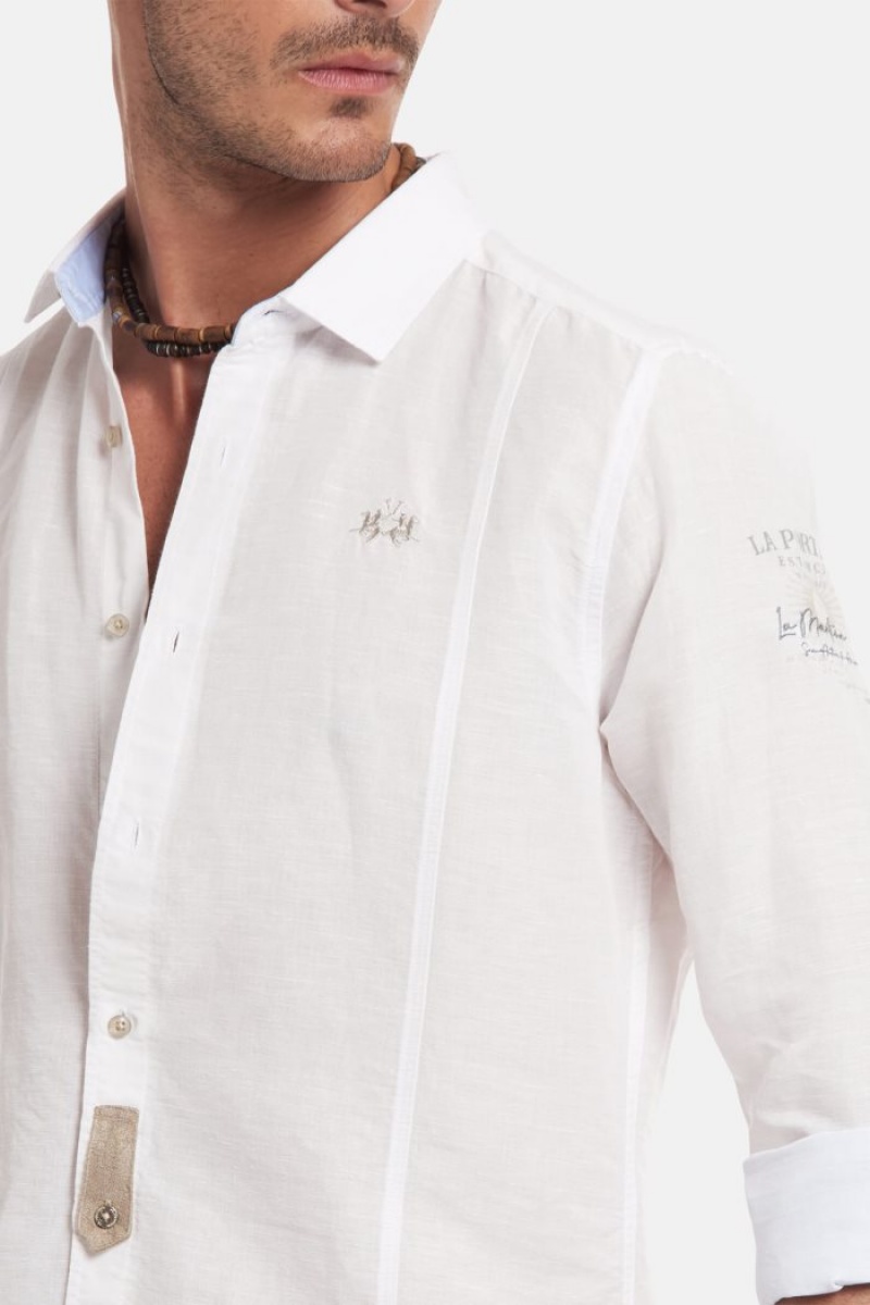 White La Martina Slim-fit Linen-blend Men Shirts USA | EDK-3030