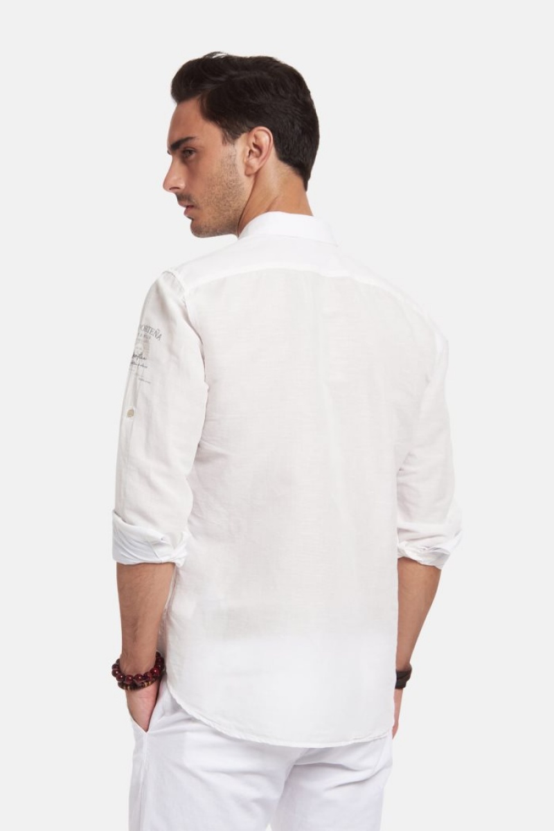 White La Martina Slim-fit Linen-blend Men Shirts USA | EDK-3030