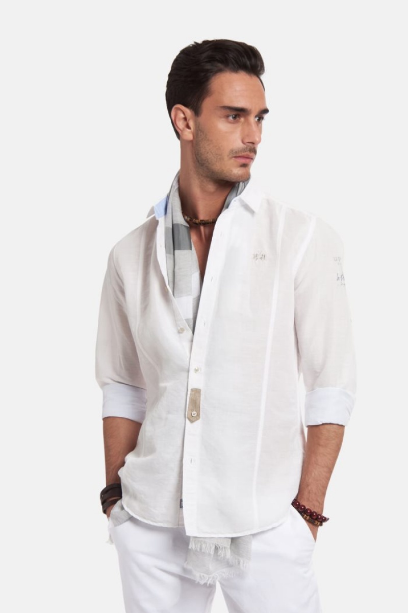 White La Martina Slim-fit Linen-blend Men Shirts USA | EDK-3030