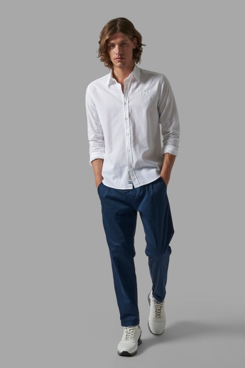 White La Martina Slim-fit Linen-blend Men Shirts USA | FAX-9137