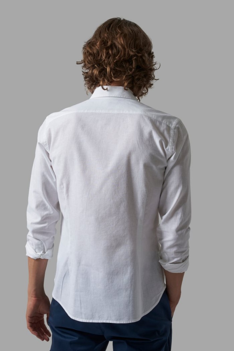 White La Martina Slim-fit Linen-blend Men Shirts USA | FAX-9137