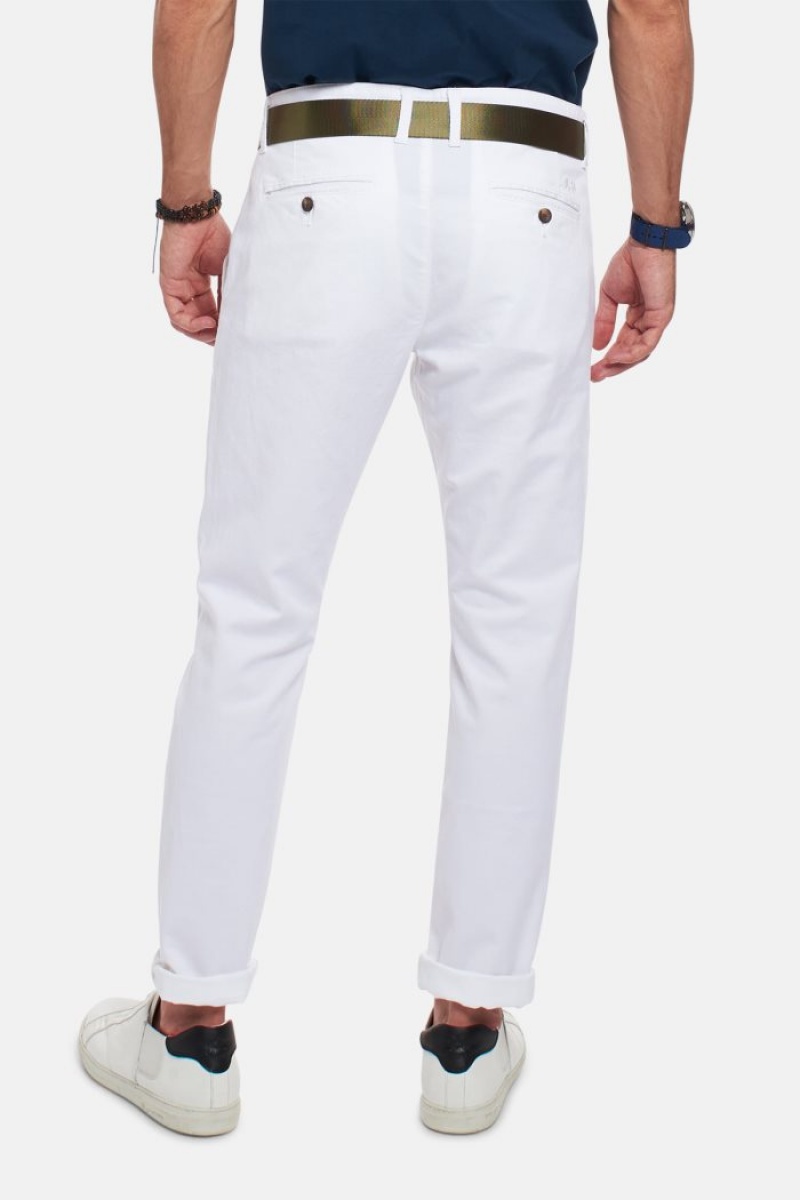 White La Martina Slim-fit Linen-blend Men Chino Pants USA | PEH-9194