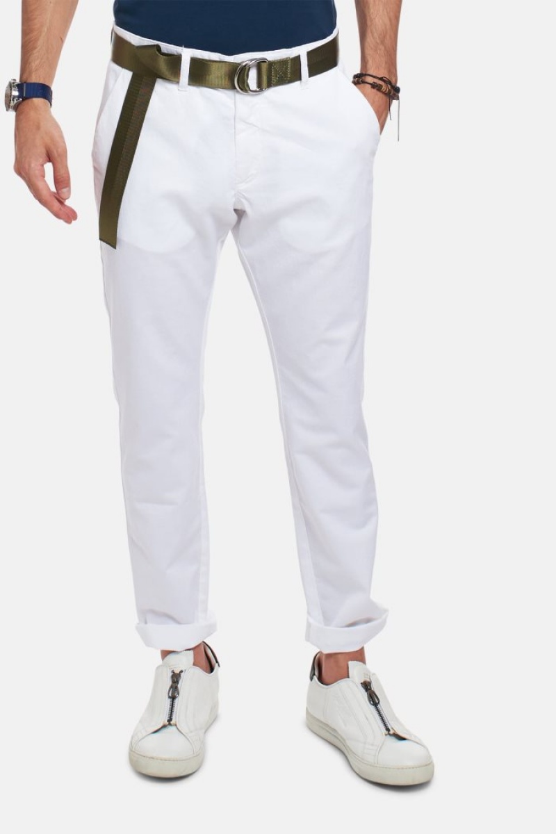 White La Martina Slim-fit Linen-blend Men Chino Pants USA | PEH-9194